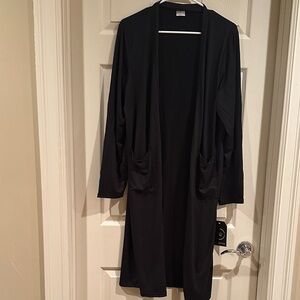 Essentials Black Long Open-Front Cardigan